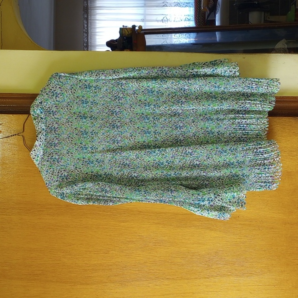 Sioni 3X ribbed button down shirt black purple blue green bell sleeves - Picture 4 of 5